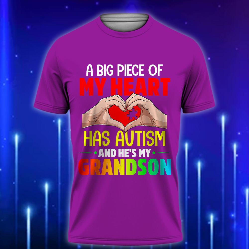 A_Big_Piece_Of_My_Heart_Has_Autism_and_He_s_My_Grandson_-_Heartfelt_Autism_Awareness_T-Shirt_2025_Purple