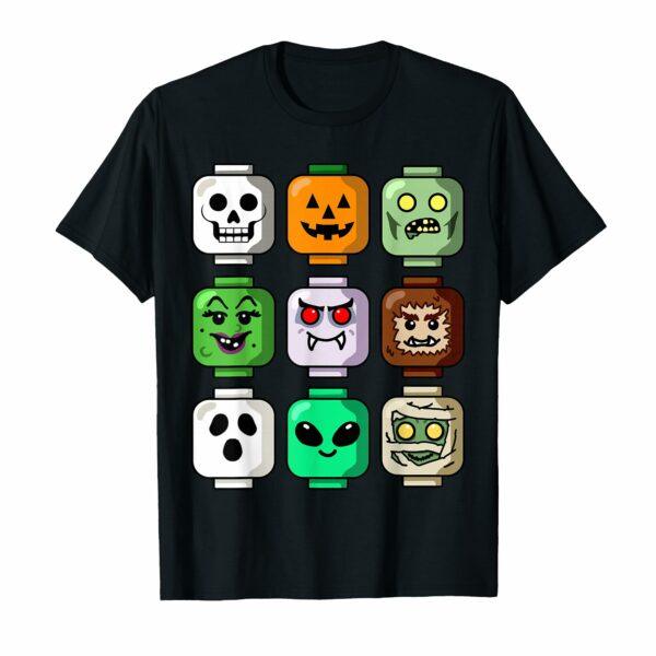 Halloween Building Brick Head Pumpkin Ghost Zombie Boys T-Shirt