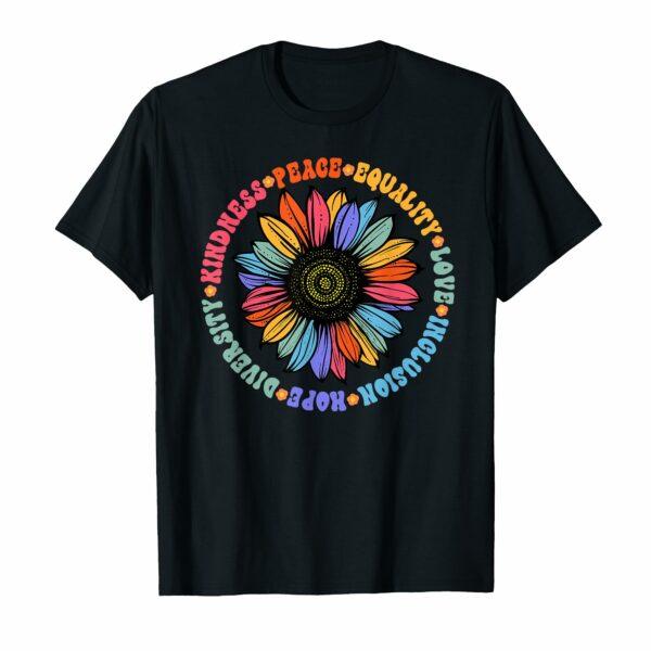 World Peace Supporter Sunflower Floral Outfit Kindness Peace Equality Love Hope Diversity Human Rights Black Floral Sunflower Pattern T-Shirt