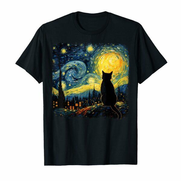 Cat Starry Night Van Gogh Cat For Cat Lover Cat Mom Cat Dad T-Shirt