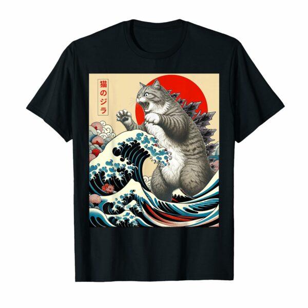 Catzilla Cat Japanese Art Funny Cat Gifts For Men Women T-Shirt