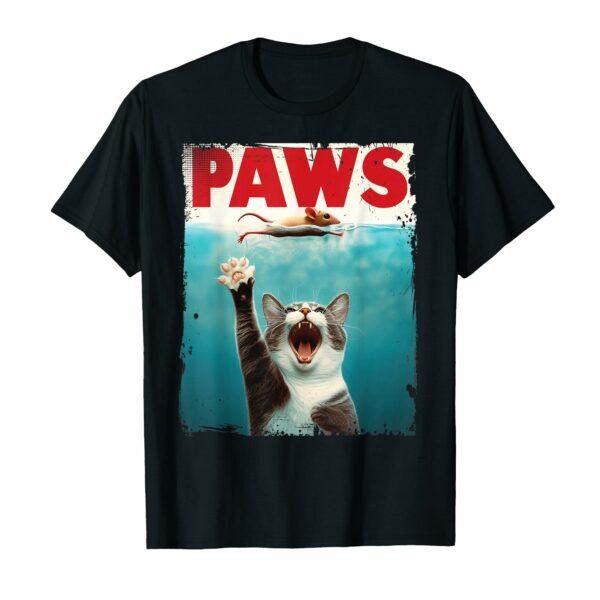 PAWS Parody Cat Mouse Humorous Cat Chasing Mouse Kitten T-Shirt