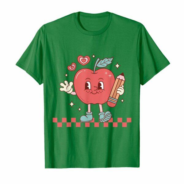 Cute Retro Checkered Apple with Face Teacher Pencil Trendy T-Shirt