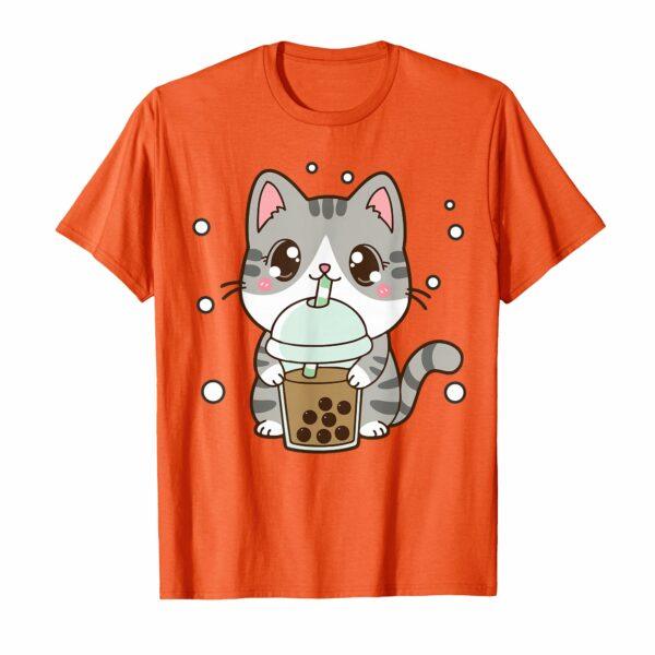 Cute Cat Boba Tea Teen Girl Women Japanese Anime Graphic Tee T-Shirt
