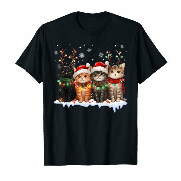 Cat Christmas Light Reindeer Santa Christmas Cat Lover T-Shirt for Men Women