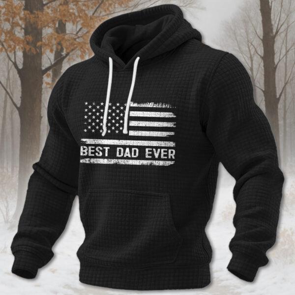 Best Dad Ever with US American Flag Gifts Fathers Day 2026 texture grid hoodie