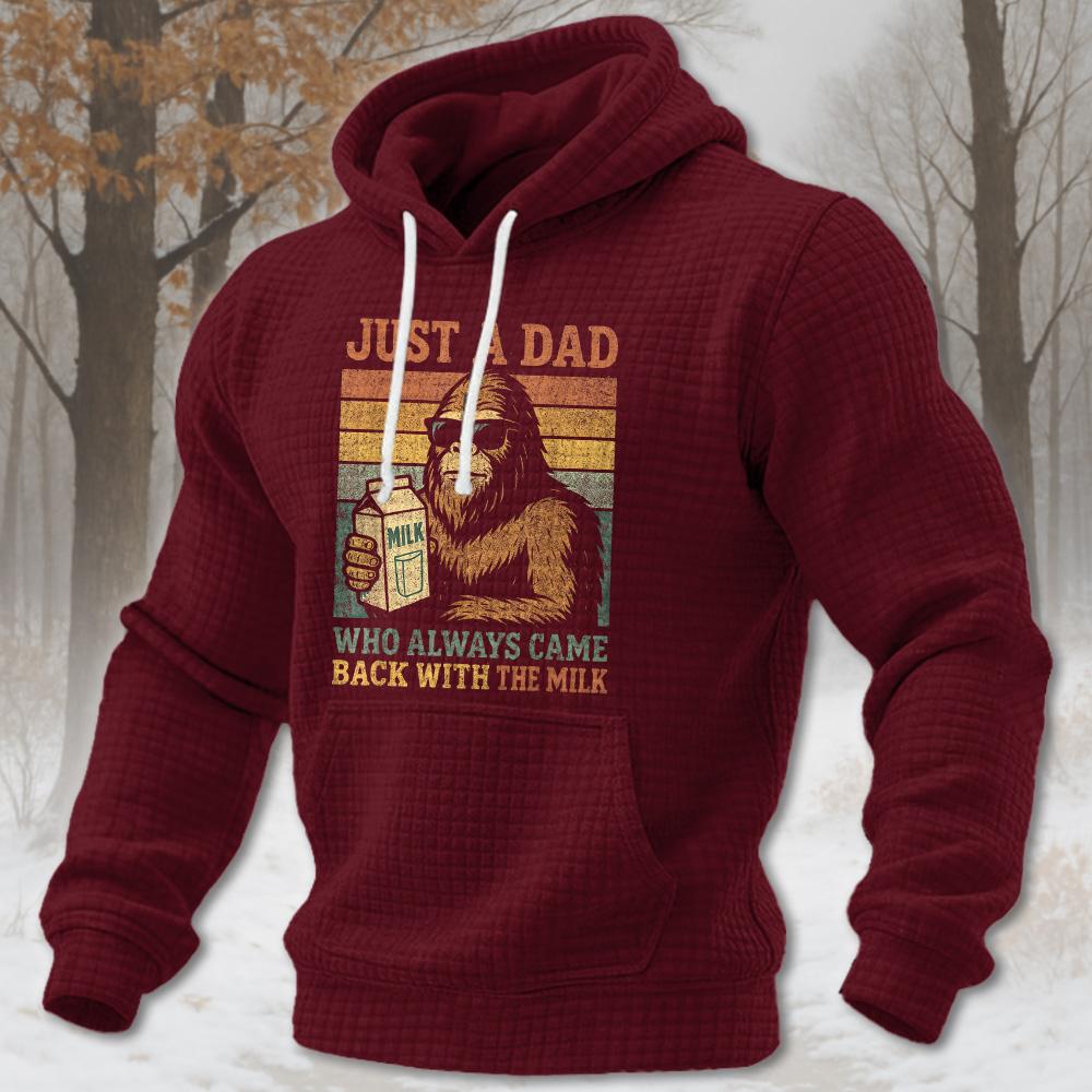 Bigfoot Papa, Just A Dad Who Always Came Back with The Milk 2026 texture grid hoodie - Image 2